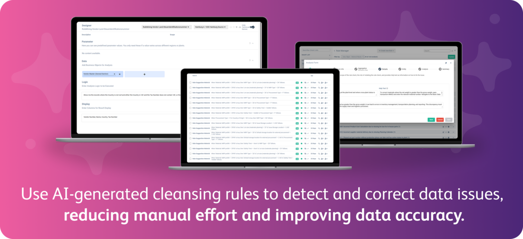 Use AI-generated cleansing rules to detect and correct data issues,  reducing manual effort and improving data accuracy.